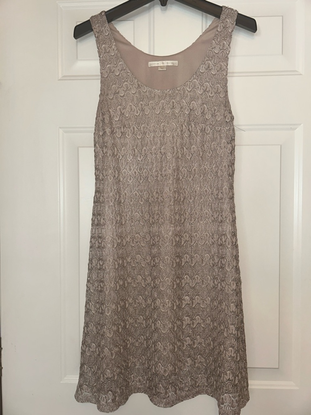 Boston Proper Crochet Lace A-Line Dress S Texture Metallic Evening Wedding